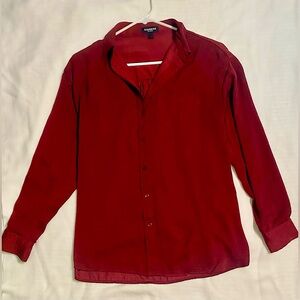 Express Tops | Burgundy V-Neck Portofino Blouse | Color: Red | Size: XS |